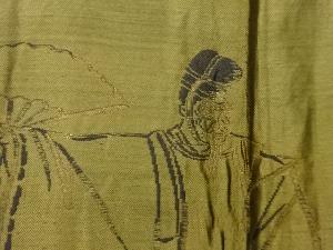 アンティーク　能役者模様織り出し緞子肩裏紋付羽二重男物羽織